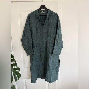 eileen fisher green linen shirt dress size XL with pockets